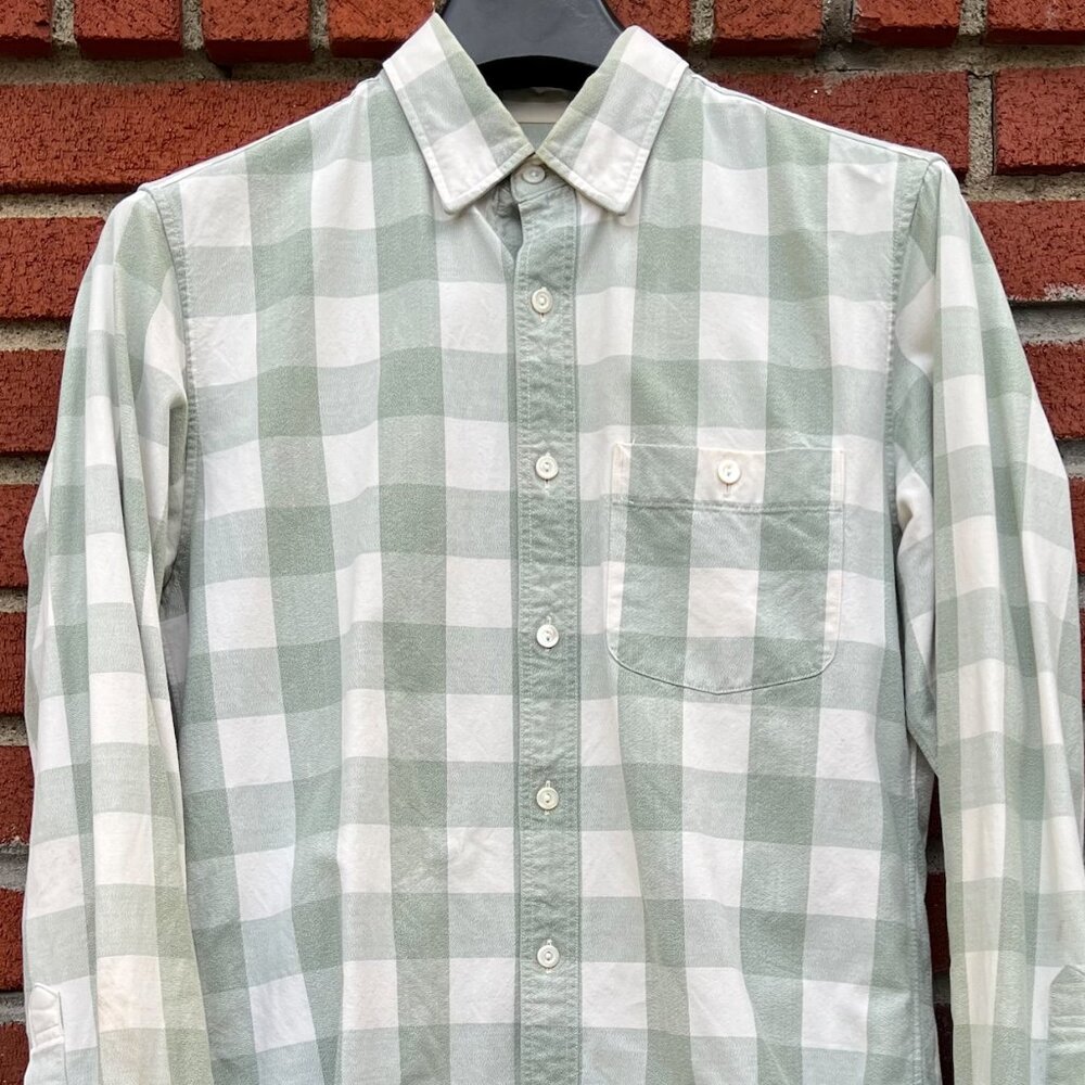 Crew Slim Fit Flannel Shirt S Small Green Cream Buffalo Check Plaid